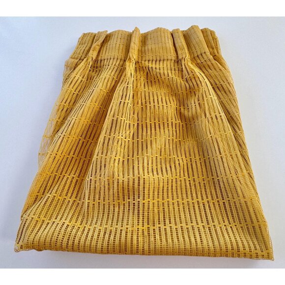 Vintage 70s pleated curtain, golden yellow open weave mesh, single panel - Picture 1 of 10